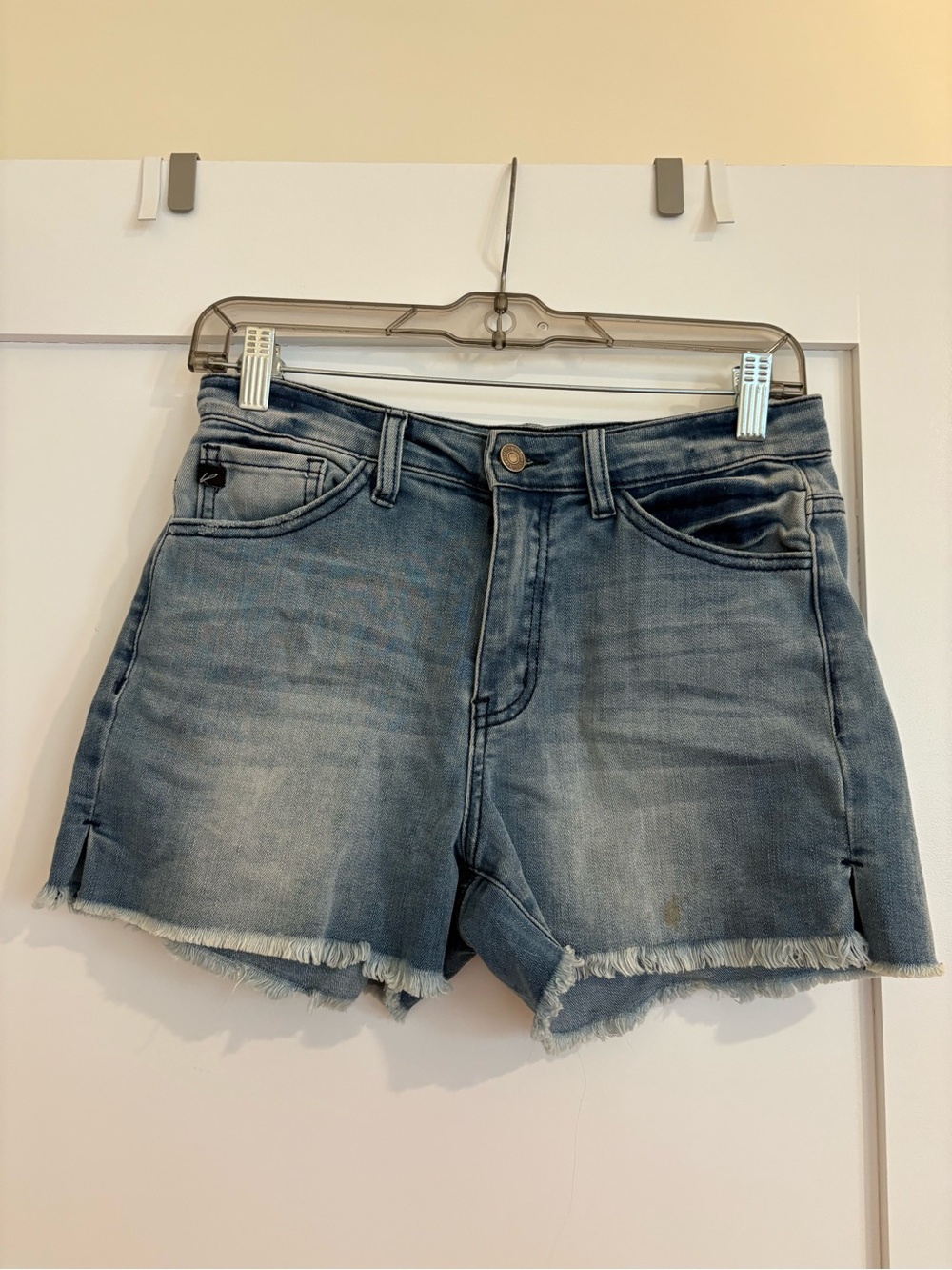 KanCan Light Blue Distressed Hem Denim Shorts